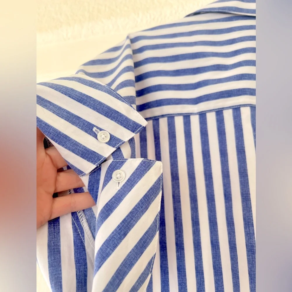 Hopes & Harlow White/Blue Stripe French-Cuff Button Down - Picture 8 of 8